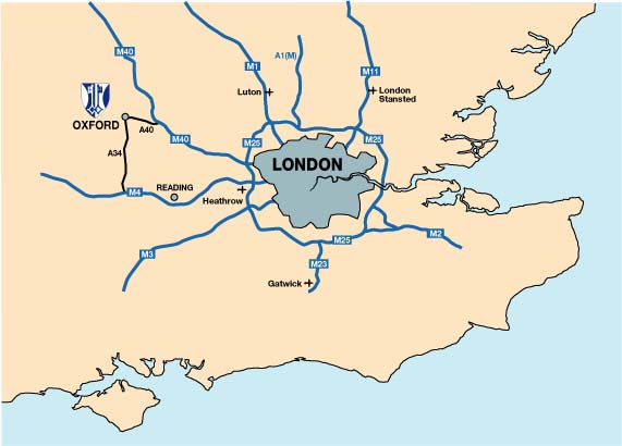 map of southern England showing location of Oxford