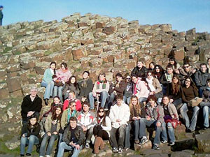 Rory Kelly and Andrew Young with students at the Giant's Causeway