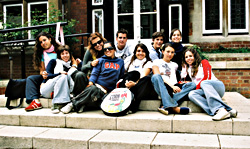 summer students on the steps of the library