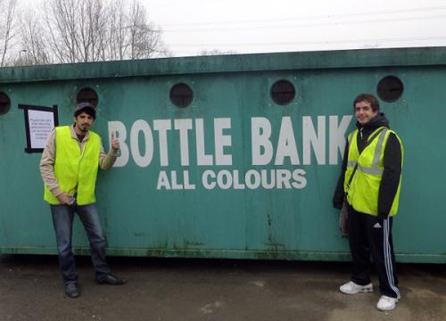 Students at the Bottle Bank - St. Clare's, Oxford