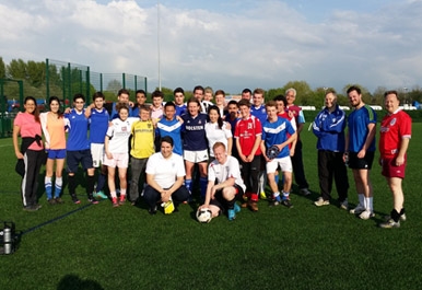 Staff vs student football match at St. Clare's, Oxford