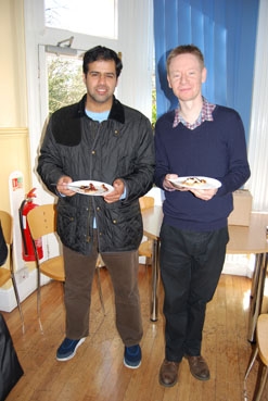 Enjoying the pancakes - St. Clare's, Oxford