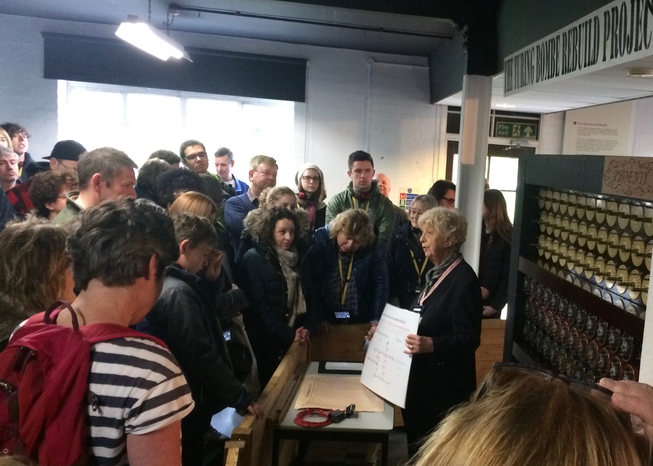 Women with students in Bletchley Park 